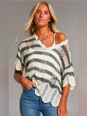 Like New BKE Dolman Striped Sweater In Navy Cream